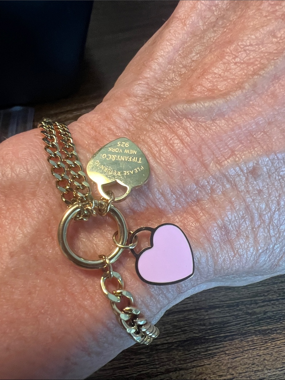 Gold Chain Bracelet with Pink Heart Charm
